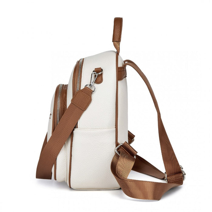 BPM2453 - Miss Lulu PU Leather Convertible Backpack Crossbody Bag - Lightweight Anti-Theft Daypack with Multiple Pockets - Beige