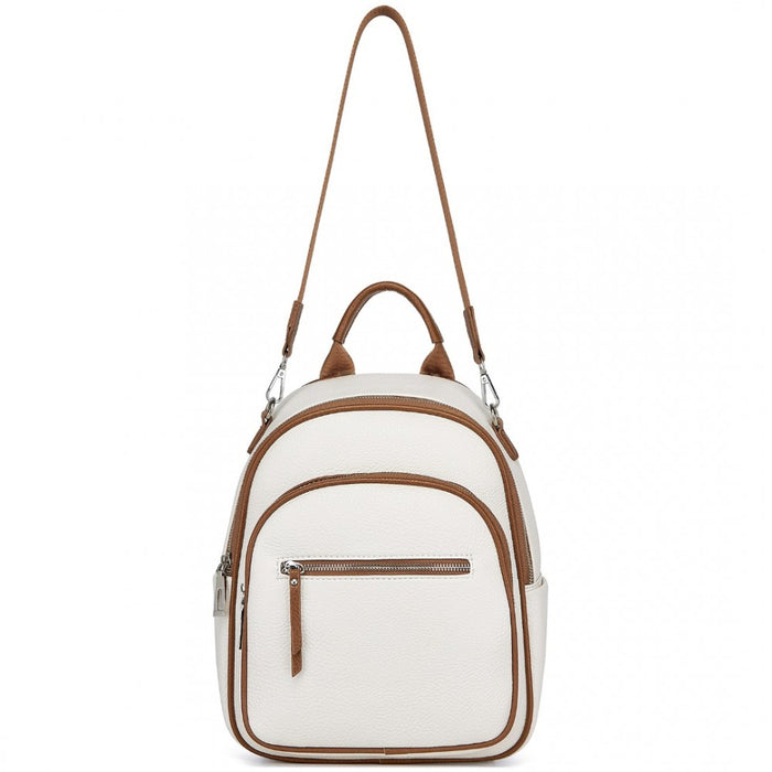 BPM2453 - Miss Lulu PU Leather Convertible Backpack Crossbody Bag - Lightweight Anti-Theft Daypack with Multiple Pockets - Beige