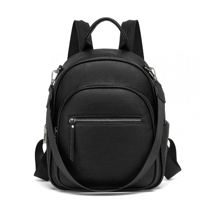 BPM2453 - Miss Lulu PU Leather Convertible Backpack Crossbody Bag - Lightweight Anti-Theft Daypack with Multiple Pockets - Black