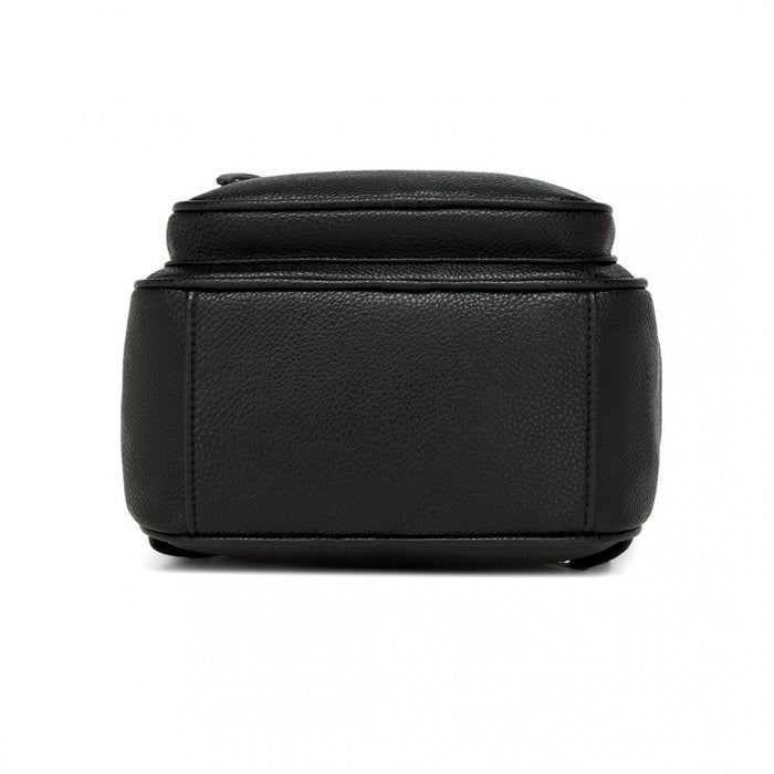 BPM2453 - Miss Lulu PU Leather Convertible Backpack Crossbody Bag - Lightweight Anti-Theft Daypack with Multiple Pockets - Black