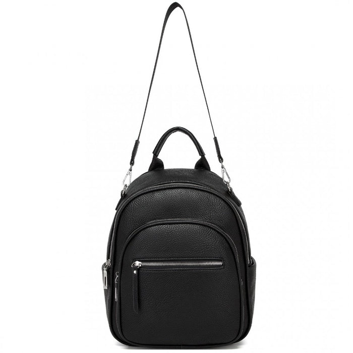 BPM2453 - Miss Lulu PU Leather Convertible Backpack Crossbody Bag - Lightweight Anti-Theft Daypack with Multiple Pockets - Black
