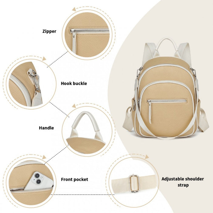 BPM2453 - Miss Lulu PU Leather Convertible Backpack Crossbody Bag - Lightweight Anti-Theft Daypack with Multiple Pockets - Yellow