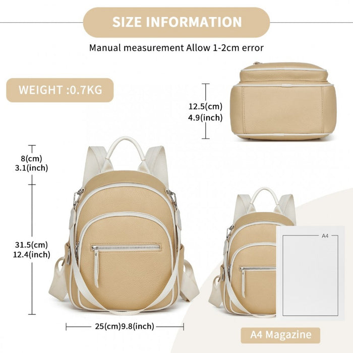 BPM2453 - Miss Lulu PU Leather Convertible Backpack Crossbody Bag - Lightweight Anti-Theft Daypack with Multiple Pockets - Yellow