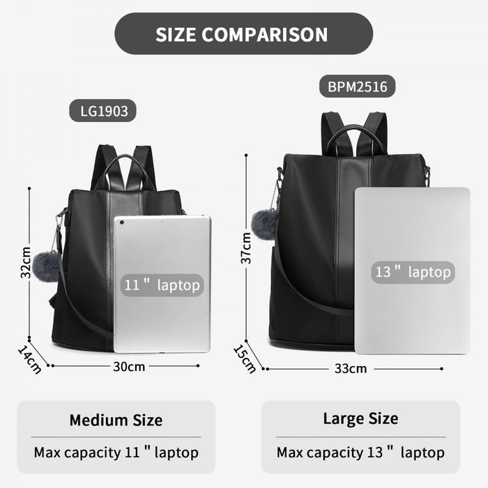 BPM2516 - Miss Lulu Stylish Anti-Theft Convertible Backpack with Spacious Back-Zip Compartment for Commuting & Daily Use - Black