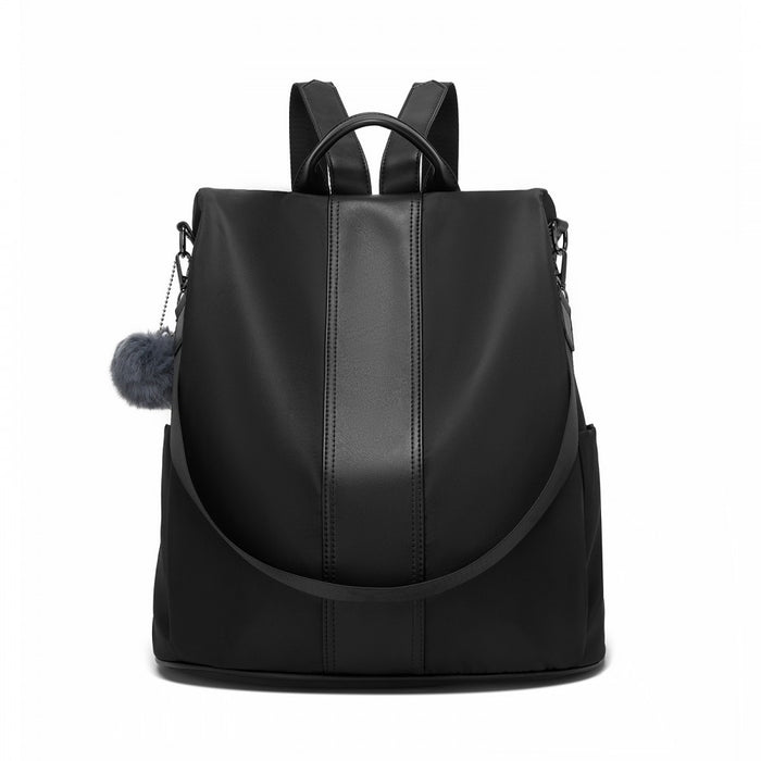 BPM2516 - Miss Lulu Stylish Anti-Theft Convertible Backpack with Spacious Back-Zip Compartment for Commuting & Daily Use - Black