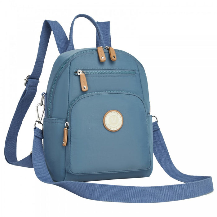 BPM2651 - Miss Lulu 3-in-1 Convertible Backpack with Removable Long Strap - Wear as Backpack, Shoulder or Crossbody Bag - Blue