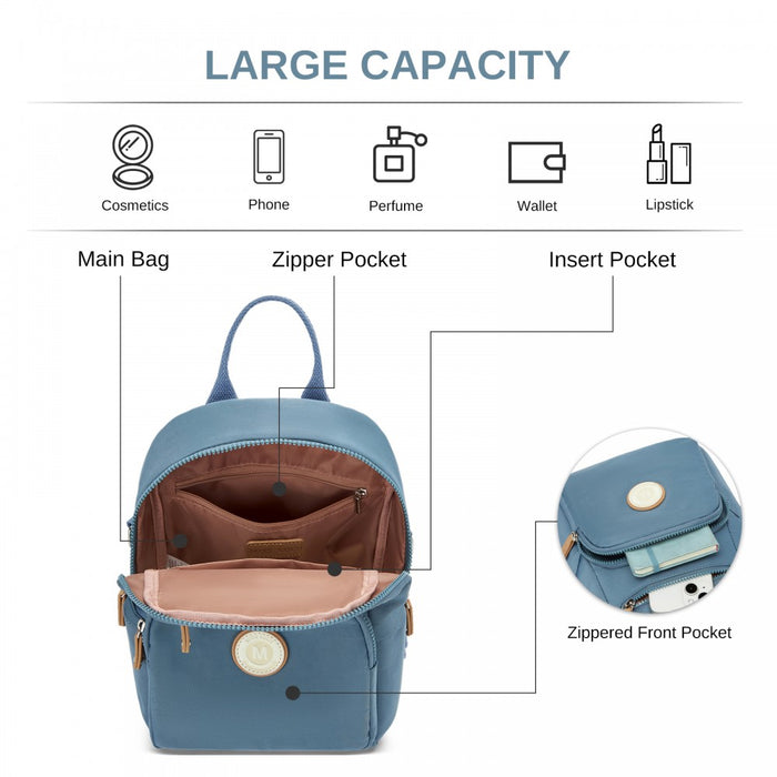 BPM2651 - Miss Lulu 3-in-1 Convertible Backpack with Removable Long Strap - Wear as Backpack, Shoulder or Crossbody Bag - Blue