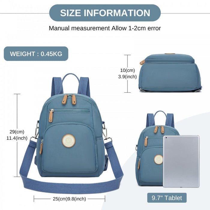 BPM2651 - Miss Lulu 3-in-1 Convertible Backpack with Removable Long Strap - Wear as Backpack, Shoulder or Crossbody Bag - Blue