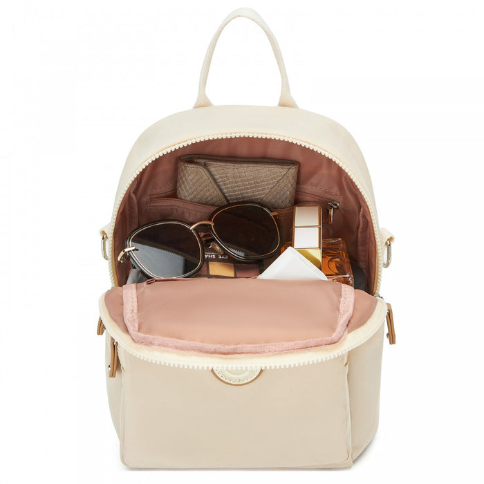 BPM2651 - Miss Lulu 3-in-1 Convertible Backpack with Removable Long Strap - Wear as Backpack, Shoulder or Crossbody Bag - Beige