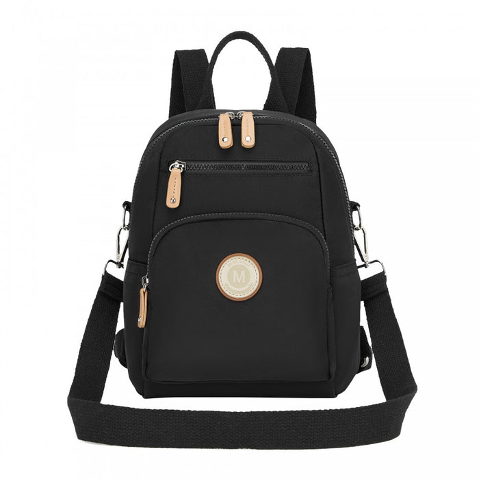 BPM2651 - Miss Lulu 3-in-1 Convertible Backpack with Removable Long Strap - Wear as Backpack, Shoulder or Crossbody Bag - Black