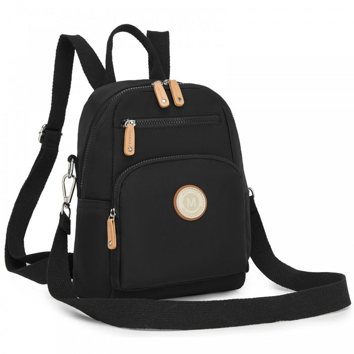 BPM2651 - Miss Lulu 3-in-1 Convertible Backpack with Removable Long Strap - Wear as Backpack, Shoulder or Crossbody Bag - Black