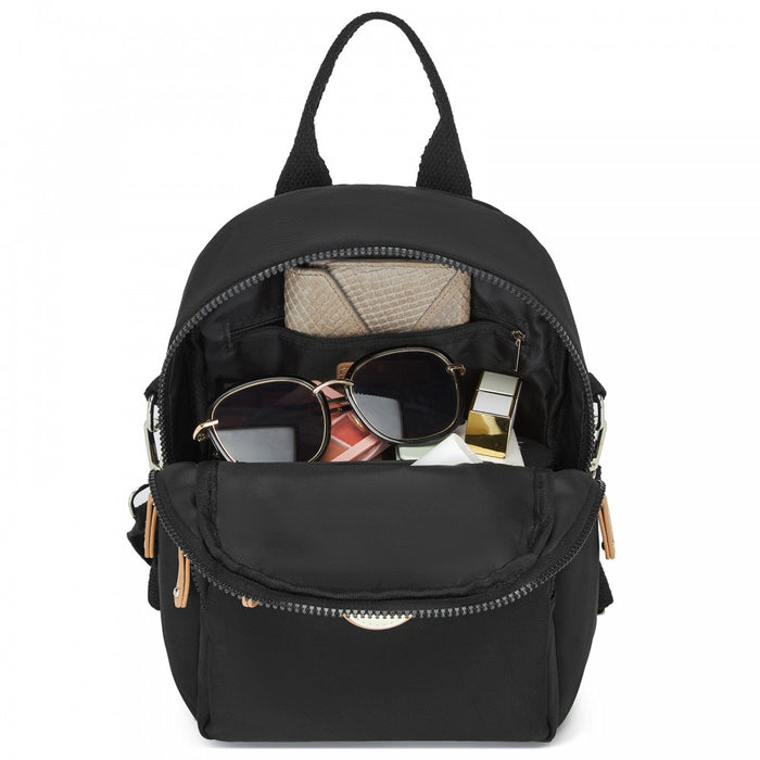 BPM2651 - Miss Lulu 3-in-1 Convertible Backpack with Removable Long Strap - Wear as Backpack, Shoulder or Crossbody Bag - Black