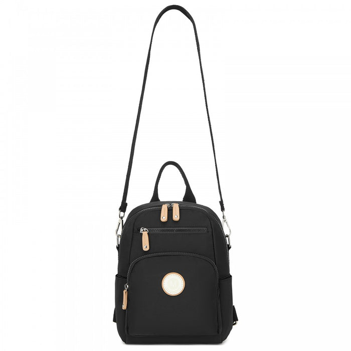 BPM2651 - Miss Lulu 3-in-1 Convertible Backpack with Removable Long Strap - Wear as Backpack, Shoulder or Crossbody Bag - Black