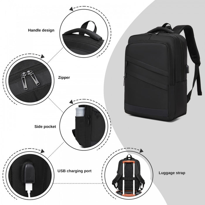 BPS2603 - Premium Laptop Backpack, 15.6 Inch USB Charging Backpack with Padded Laptop Sleeve, Ideal for Work and Commuting - Black