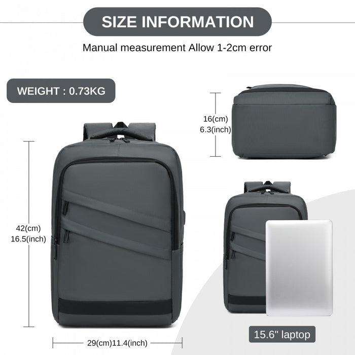 BPS2603 - Premium Laptop Backpack, 15.6 Inch USB Charging Backpack with Padded Laptop Sleeve, Ideal for Work and Commuting - Grey