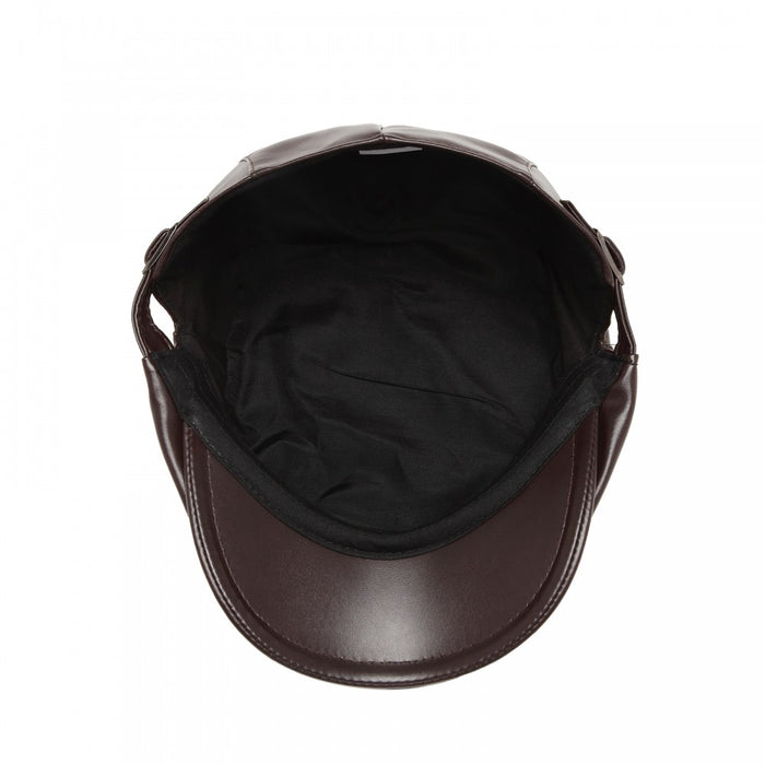 CAP-3 - Men's Newsboy Baker Boy Peaky Blinders Gatsby Leather Look Flat Cap Hat - Brown