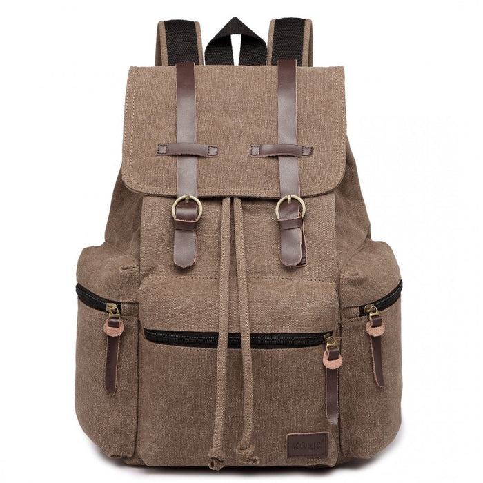 E1672 - Kono Large Multi Function Leather Details Canvas Backpack - Coffee