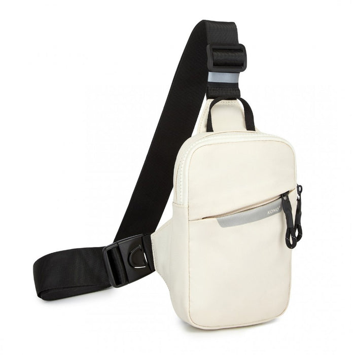 CEK2445 - Kono Lightweight Crossbody Sling Bag with Adjustable Strap Multiple Pockets for Travel and Everyday Use - Beige