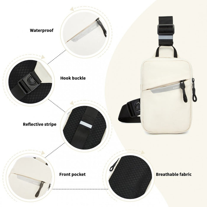 CEK2445 - Kono Lightweight Crossbody Sling Bag with Adjustable Strap Multiple Pockets for Travel and Everyday Use - Beige