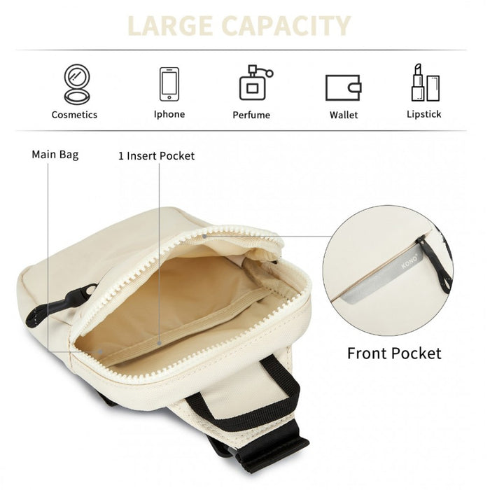 CEK2445 - Kono Lightweight Crossbody Sling Bag with Adjustable Strap Multiple Pockets for Travel and Everyday Use - Beige
