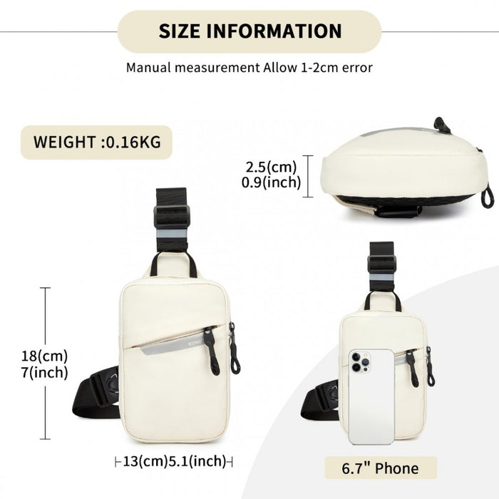 CEK2445 - Kono Lightweight Crossbody Sling Bag with Adjustable Strap Multiple Pockets for Travel and Everyday Use - Beige