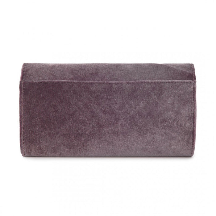 CLM2457 - Miss Lulu Elegant Velvet Evening Clutch with Crystal Ring & Detachable Chain Strap - Versatile Shoulder or Handheld Bag - Purple