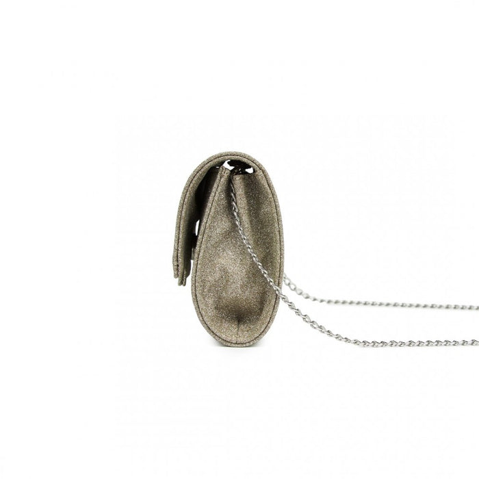 CLM2461 - Miss Lulu Glitter Evening Clutch with Crystal Embellishment & Detachable Chain Strap - Elegant Crossbody or Handheld Bag - Gold