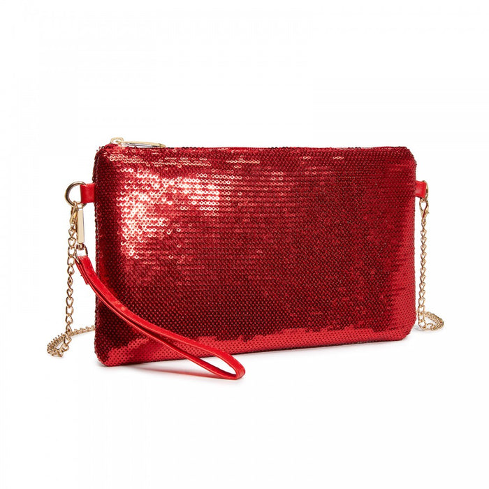 CLS2512 - Glam Sparkle Sequin Evening Clutch-Sleek, Shimmering Wristlet & Crossbody - Red