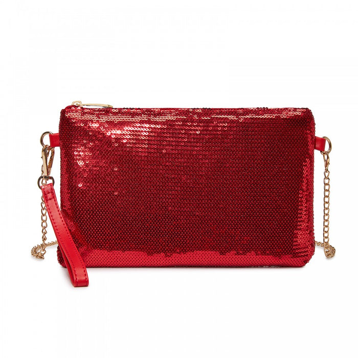 CLS2512 - Glam Sparkle Sequin Evening Clutch-Sleek, Shimmering Wristlet & Crossbody - Red