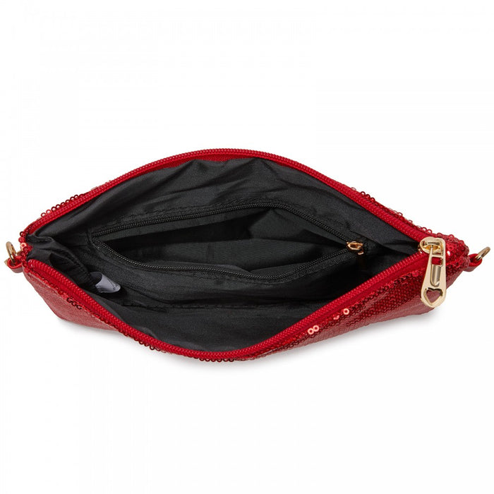 CLS2512 - Glam Sparkle Sequin Evening Clutch-Sleek, Shimmering Wristlet & Crossbody - Red