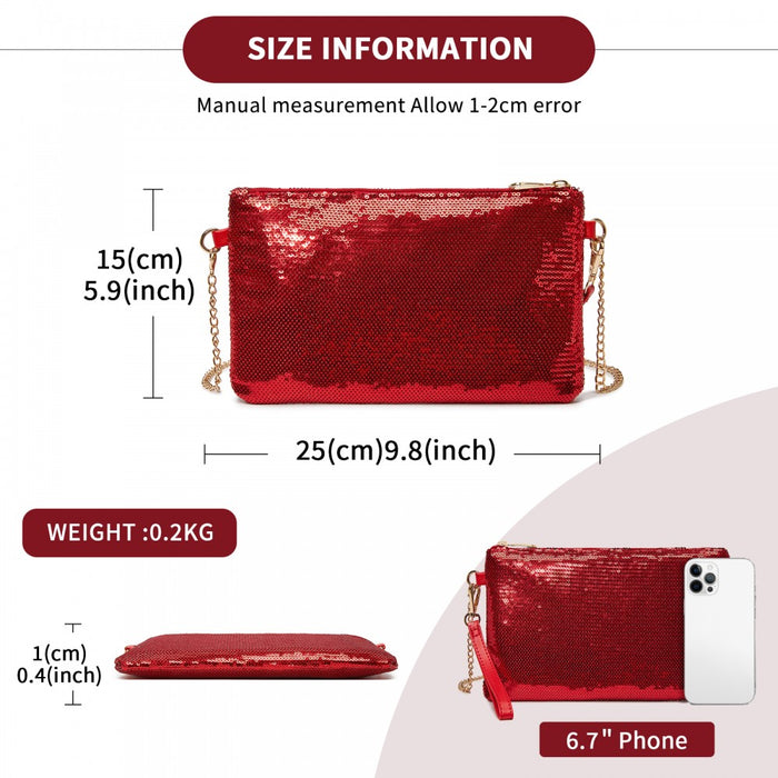 CLS2512 - Glam Sparkle Sequin Evening Clutch-Sleek, Shimmering Wristlet & Crossbody - Red