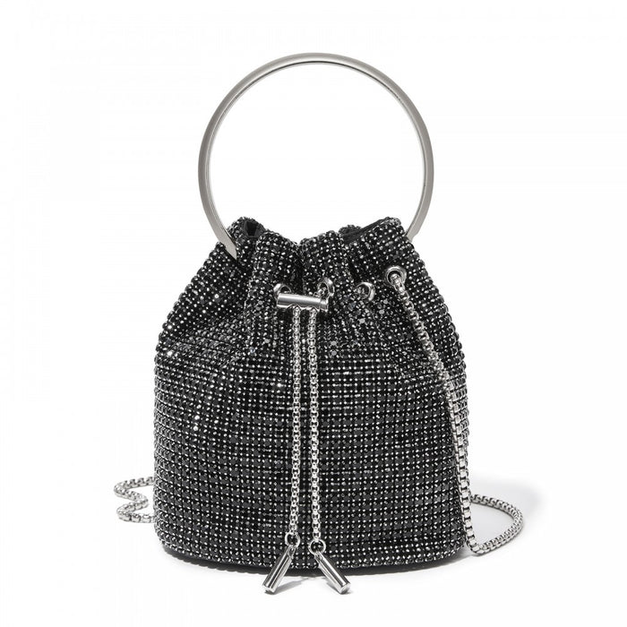 CLS2510 - Women's Rhinestone Evening Bag – Sparkly Handbag with Metal Ring Handle and Chain Crossbody Strap - Black