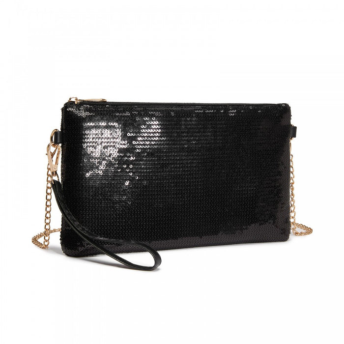 CLS2512 - Glam Sparkle Sequin Evening Clutch-Sleek, Shimmering Wristlet & Crossbody - Black