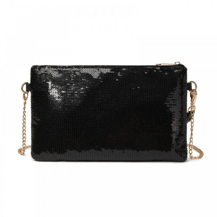 CLS2512 - Glam Sparkle Sequin Evening Clutch-Sleek, Shimmering Wristlet & Crossbody - Black