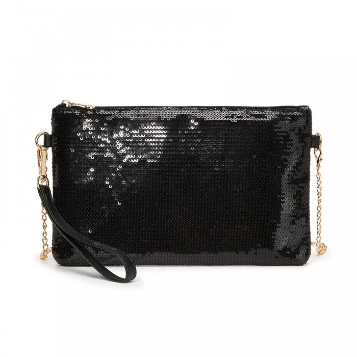 CLS2512 - Glam Sparkle Sequin Evening Clutch-Sleek, Shimmering Wristlet & Crossbody - Black