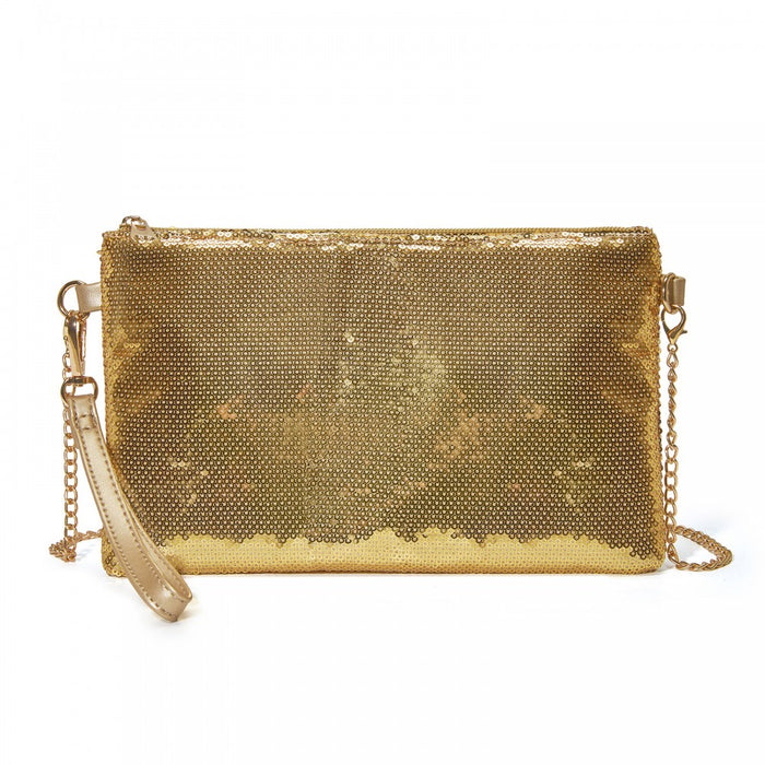 CLS2512 - Glam Sparkle Sequin Evening Clutch-Sleek, Shimmering Wristlet & Crossbody - Gold