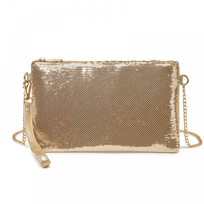 CLS2512 - Glam Sparkle Sequin Evening Clutch-Sleek, Shimmering Wristlet & Crossbody - Light Gold