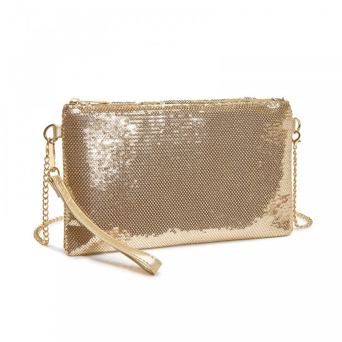 CLS2512 - Glam Sparkle Sequin Evening Clutch-Sleek, Shimmering Wristlet & Crossbody - Light Gold