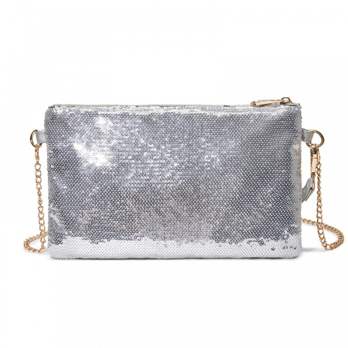 CLS2512 - Glam Sparkle Sequin Evening Clutch-Sleek, Shimmering Wristlet & Crossbody - Silver