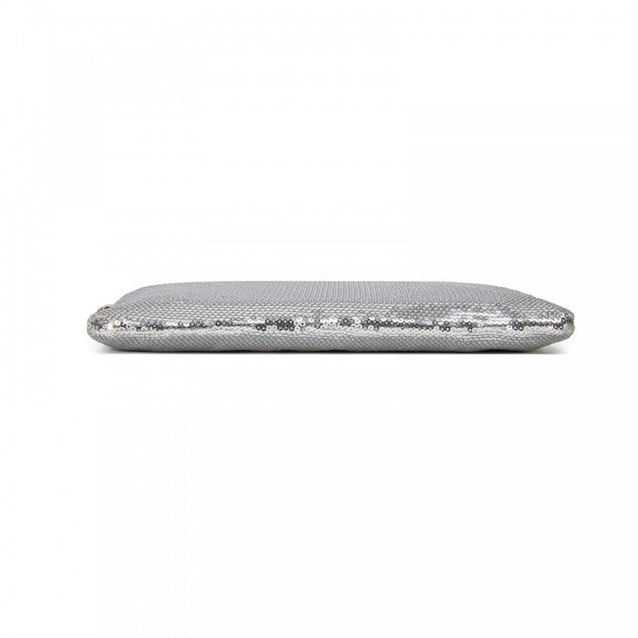 CLS2512 - Glam Sparkle Sequin Evening Clutch-Sleek, Shimmering Wristlet & Crossbody - Silver