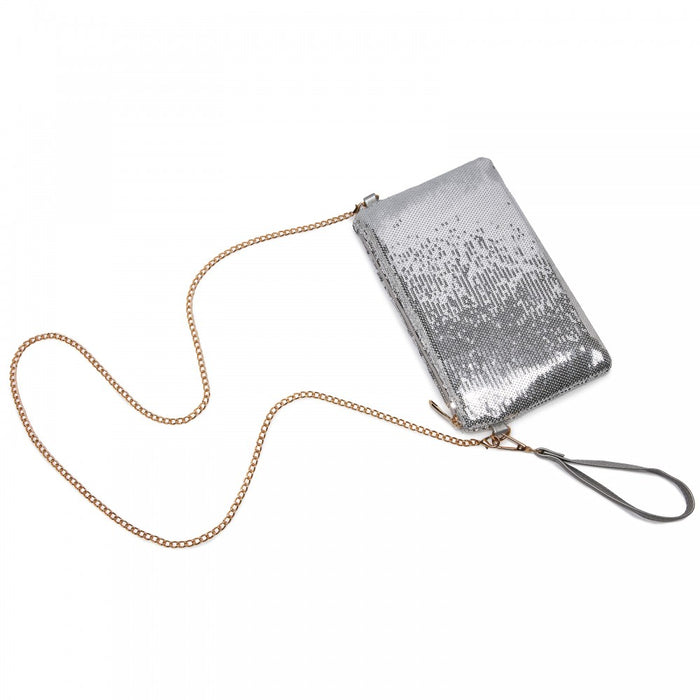 CLS2512 - Glam Sparkle Sequin Evening Clutch-Sleek, Shimmering Wristlet & Crossbody - Silver