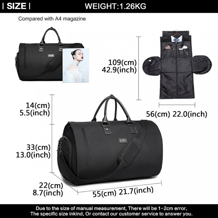 E1918 - Kono Travel Suit Garment Duffel Bag - Black