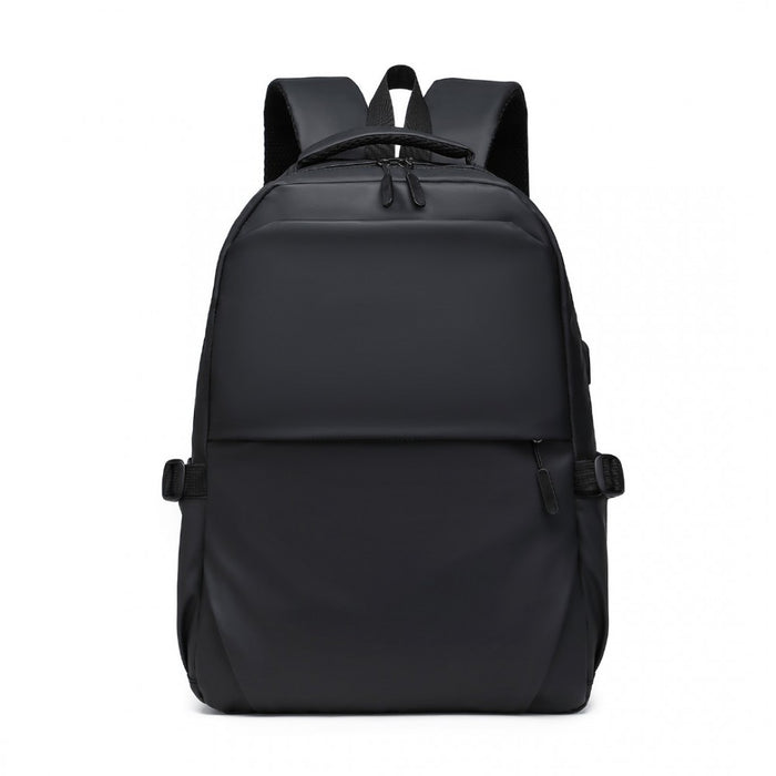 E2329 - Kono Leisure PVC Coated Water-resistant Backpack With USB Charging Port - Black