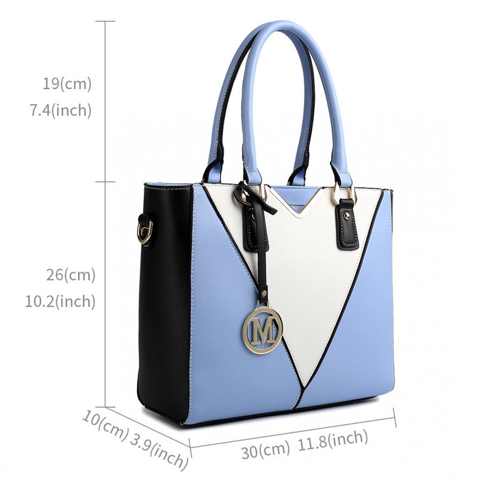 LG1641 - Miss Lulu Leather Look V-Shape Shoulder Handbag - Blue