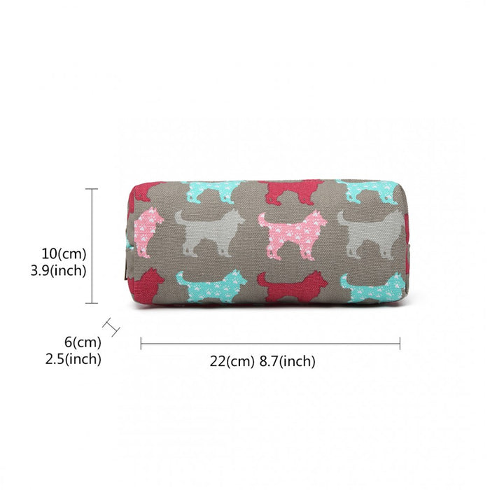 PC - Miss Lulu Canvas Pencil Case Dog Grey