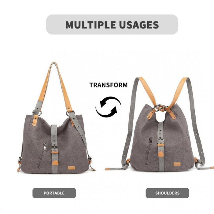 E6850-1 - Kono Casual Canvas Dual-Use Bag Large Capacity Shoulder Bag and Backpack - Grey