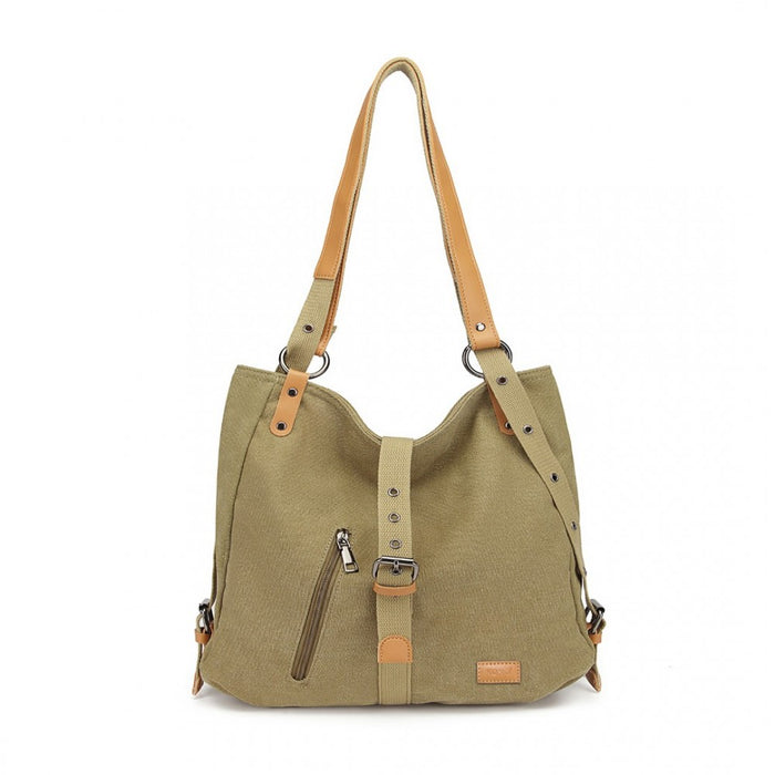 E6850-1 - Kono Casual Canvas Dual-Use Bag Large Capacity Shoulder Bag and Backpack - Khaki