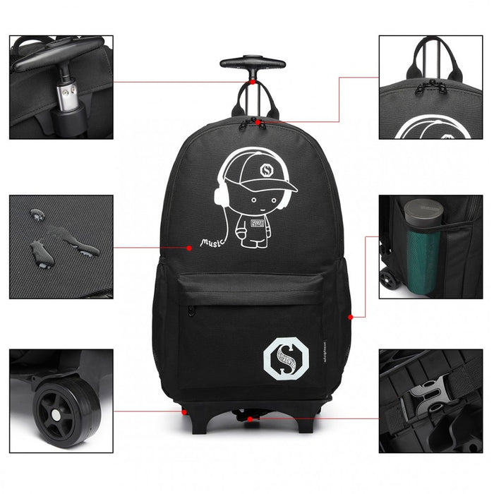 E6877 - Kono Multi-functional Glow-in-the-Dark Trolley Backpack - Black