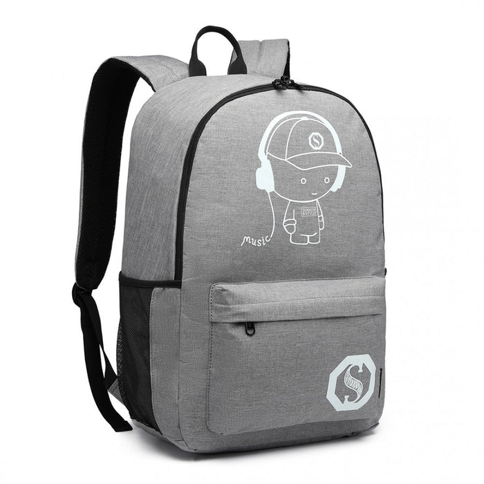 E6878 - KONO GLOW IN THE DARK WATERPROOF BACKPACK GREY