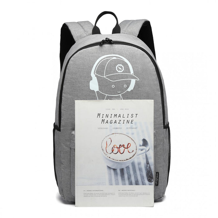 E6878 - KONO GLOW IN THE DARK WATERPROOF BACKPACK GREY